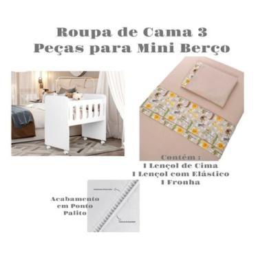 Imagem de Kit Jogo Roupa de Cama para Mini Berço Bebê 3 peças Coleção Safari. - 