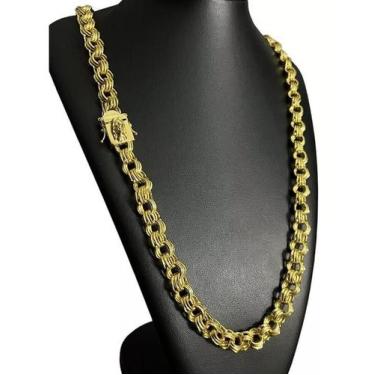 Imagem de Kit Friso Triplos 12Mm Fecho Jesus Banhado A Ouro 18K - Tojoia18K