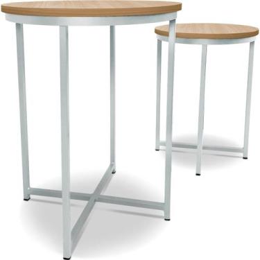 Imagem de Mesa De Canto Dupla Gana Redonda Decoração Para Sala Branco/Jade - Gen