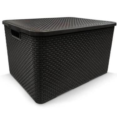 Imagem de Caixa Organizadora Rattan Cesto Multiuso Decorativo Com tampa 20 Litro