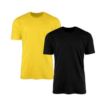 Imagem de Kit 2 Camisetas AMGK Masculina Lisa Básica 100% Algodão, Amarelo, Pret