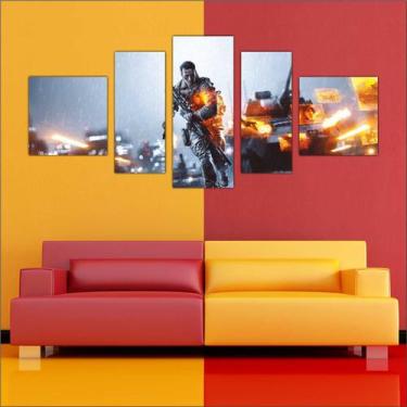 Imagem de Quadro Decorativo Game Battlefield Mosaico 5 Peças Salas Quartos TT1 -