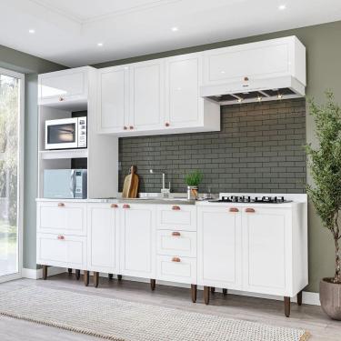 Imagem de Cozinha Pérola Completa 5 Peças Torre Quente Aéreo 3 Portas Balcão 120 Balcão 80 e Basculante Yescas Branco