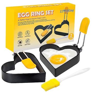 Imagem de Anéis de Ovo LTWQLing em Aço Inoxidável Prata, Pacote com 2 Moldes de Ovo em Forma de Coração, Acessórios de Grelha Portáteis para Acampamento Interno e Sanduíche Hambúrguer