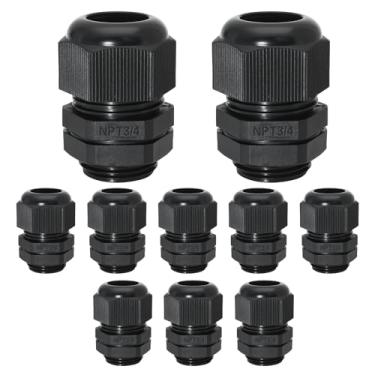 Imagem de Bonsicoky 10 peças de glândulas de cabo de nylon NPT de 3/10.2 cm, IP68 à prova d'água, ajustável, conector de cabo, alívio de tensão, protetores de fio para cabo de 13 a 18 mm de diâmetro, preto