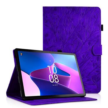Imagem de Varohix Capa para Samsung Galaxy Tab A7 Lite 22.1 cm 2021 (modelo SM-T220/T225) capa fólio de couro PU capa flip com suporte de cartão padrão pássaros árvores Galaxy Tab A7 Lite 8,7 polegadas, roxo