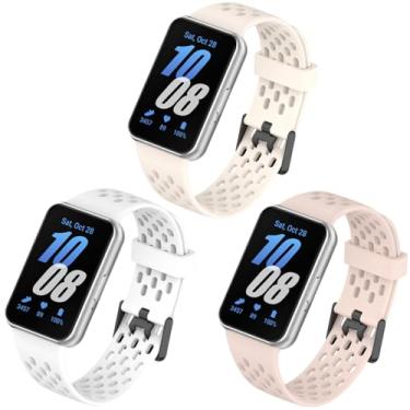 Imagem de Sankel [Pacote com 3] Pulseiras compatíveis com Samsung Galaxy Fit 3, pulseiras de silicone macio e respirável para relógio inteligente Galaxy Fit3 SM-R390 para mulheres e homens (rosa + luz das