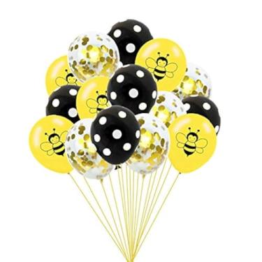 Imagem de Balões de Dia de Abelha Feliz, 15 peças de balões de látex Bumblebee Bolinhas Confetes para Decorações de Festa de Aniversário de Chá de Bebê