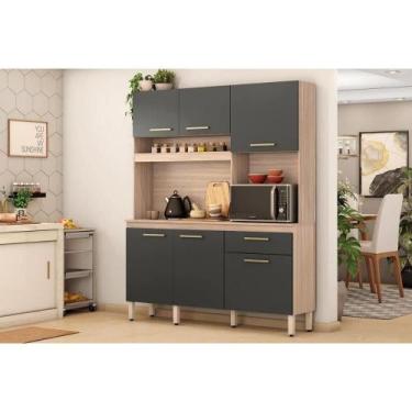 Imagem de Kit de Cozinha Compacta Álamo c/ 6 Portas e 1 Gaveta 160cm Avena/Grafi