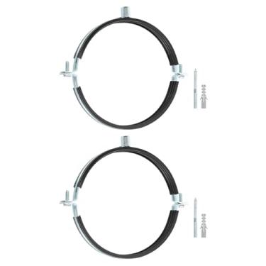 Imagem de uxcell 2 peças de braçadeira de suporte de tubo ajustável, 6,3 a 6,6" (160-168 mm) gancho de tubo de anel dividido para montagem no teto na parede, ferro galvanizado, preto
