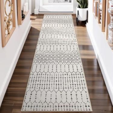 Imagem de Lahome Tapete de corredor marroquino para corredores bege lavável 5 x 20 cm, antiderrapante, resistente a manchas, tapete de cozinha, estampa geométrica, desgastado, macio, não tra-fino, para entrada