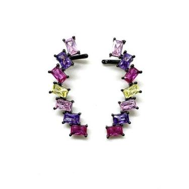 Imagem de Ear Cuff Pedras Multicolor Ródio Negro - Mood by Mi
