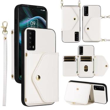 Imagem de Dswteny Capa carteira para TCL Stylus 5G 2022 com cordão de pulso alça de ombro bolsa flip, suporte de cartão de crédito de couro PU, acessórios para celular para TLC Stylo G5 6.81 T779W feminino