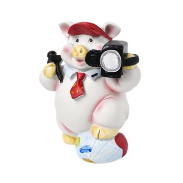 Imagem de Generic Cofrinho de porco, estátua de porco, caixa de dinheiro, presente, ornamento de mesa, escultura de resina, estatueta de animal para sala de estar, Chapéu Vermelho