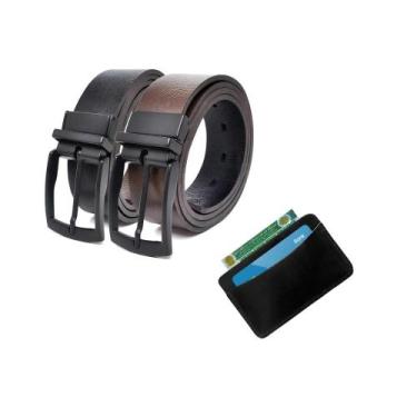 Imagem de Kit Barato Cinto Masculino Esporte Fino e Porta Cartão - RIJEERO, Pret