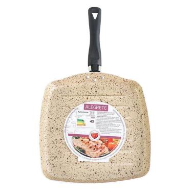 Imagem de Frigideira Grill Alumínio Antiaderente 24 Cm Quadrada Cor Bege Stone Cozinha Fácil Com...
