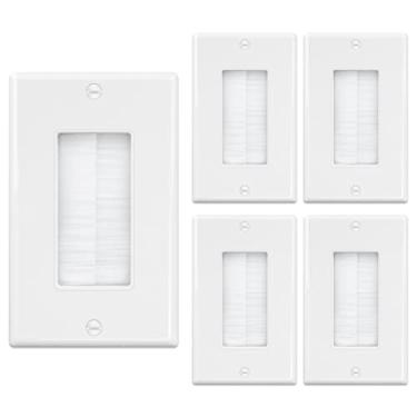 Imagem de Iwillink Placa de parede com pincel (pacote com 5), inserção de cabo para fios, alça de acesso de cabo de grupo único, soquete de parede para HDTV, sistemas de home theater (branco)