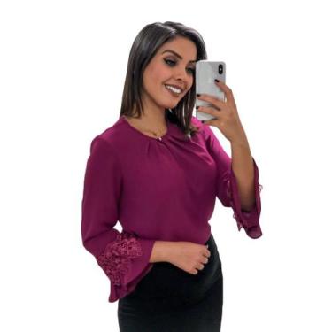 Imagem de Blusa moda evangélica plus size manga 3/4 barata sku: bmlp10 - R.S MOD