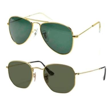 Imagem de Kit Óculos De Sol Aviador + Hexagonal Moda Masculino E Feminino Proteç