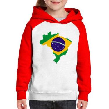 Imagem de Moletom Infantil Bandeira Brasil Mapa - Foca na Moda, Branco, Vermelho