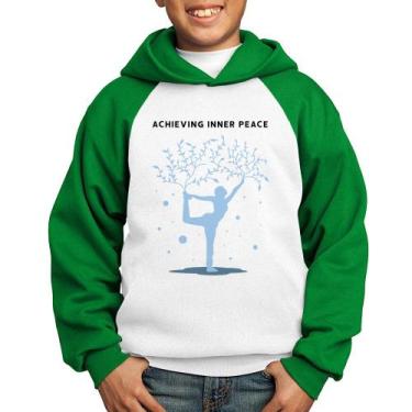 Imagem de Moletom Infantil Achieving Inner Peace - Foca na Moda, Branco, Verde, 