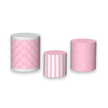Imagem de Trio de Capas de Cilindro - Chá de Bebê Estampa Rosa 011 - Via Cores
