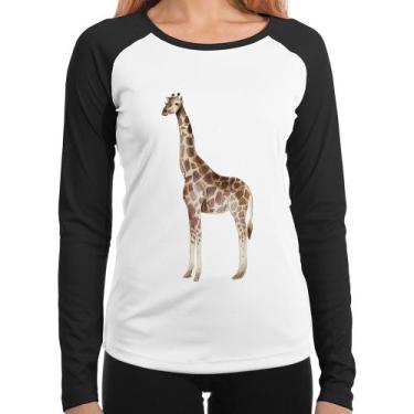 Imagem de Baby Look Raglan Girafa Manga Longa - Foca na Moda, Branco, Preto, GG