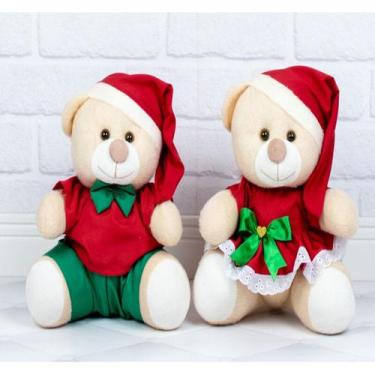 Imagem de CASAL DE PELUCIA NATALINA 15cm - SHORTS E CAMISA VESTIDO COM LESE PADR