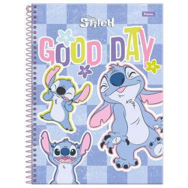 Imagem de Caderno Stitch Universitário 10 Matérias Espiral Escolar, Azul