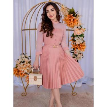 Imagem de Vestido Midi Saia Plisada com Cinto Manga Longa em Tule Festa Noiva - 