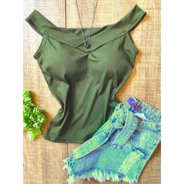 Imagem de X Store Blusa Regata Feminino Sem Gola Canoa Canelada Com Bojo Primave