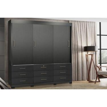 Imagem de Roupeiro itapema 3 portas deslizantes e 9 gavetas - preto - RUDRACK