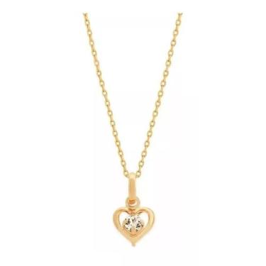 Imagem de Colar E Pingente Rommanel Coração Vazado Folheado Ouro 50cm, 42, Doura