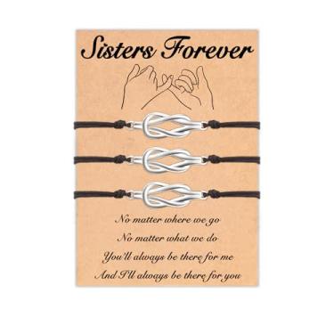 Imagem de Tarsus 2/3 pulseiras de nó combinando irmãs presentes de aniversário de Natal para irmãs mulheres Bestie, average, Nylon, Sem Pedra Preciosa