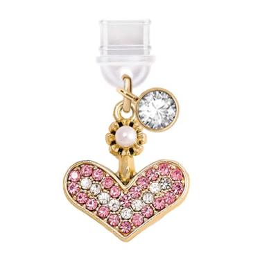 Imagem de ELISE & FONDA TP506 Tipo-C porta de carregamento antipoeira plugue cristal amor coração celular charme para iPhone 15/16/Samsung/OnePlus/Xiaomi/oppo telefones Android (rosa), approx. 1.95 cm (L) x