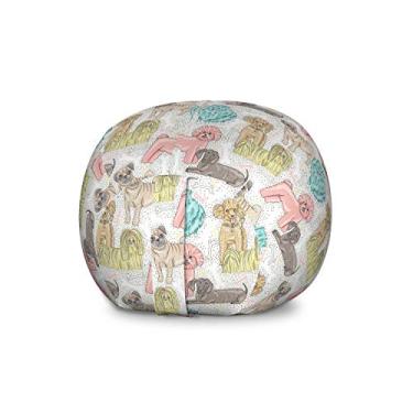 Imagem de Ambesonne Cadeira de brinquedo para amantes de cães, cadeira, pequeno corgi pulando corrida e em pé desenho animado fundo de coração, organizador de animais de pelúcia saco lavável para crianças Large Size Pink White