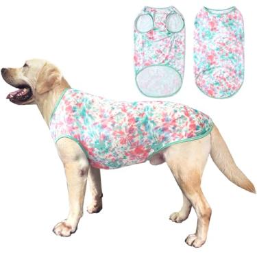 Imagem de Camiseta de cachorro tie dye sem mangas verde vermelha estampada para cães camiseta pijama respirável elástico roupas de verão para cães extragrandes meninos meninas (3GG, verde)