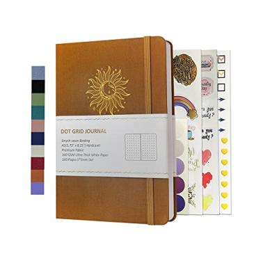 Imagem de Jourmore Caderno de papel pontilhado de linho A5 capa dura 160GSM grosso branco brilhante caderno diário com alça elástica e bolso expansível (marrom)