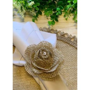 Imagem de 6 Porta Guardanapos de Juta com Brilhos Dourados e Pérola anel de madeira