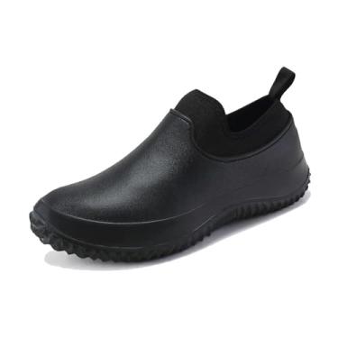Imagem de Sapatas De Couro Do Serviço De Alimentação Dos Homens, Masculino Leve Antiderrapante À Prova De Água Deslizamento Largo Em Sapatos De Chef De Cozinha, Tamanco De Trabalho De Jardim(Black,47 EU)