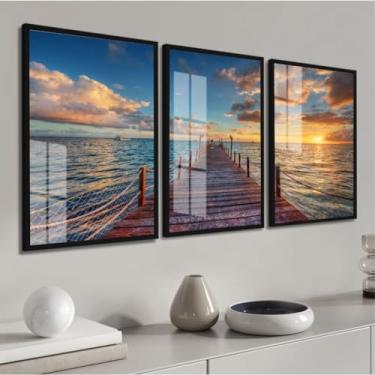 Imagem de Quadro Decorativo Deckp paisagem por sol luxo moderno com Moldura vidro (Moldura Preta, 60x80, Com Vidro)