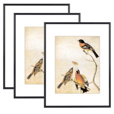 Imagem de Conjunto de 3 porta-retratos de 28 x 35 cm, molduras de metal preto com vidro HD, serve para 20 x 25 com tapete ou 28 x 35 sem tapete, para exibição de parede horizontal e vertical