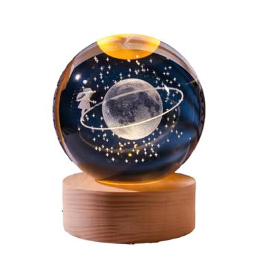 Imagem de Luminária de Mesa LED Esfera De Cristal Com Base De Madeira Enfeite Decorativo (Planeta)