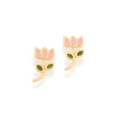 Imagem de Brincos Rommanel Infantil De Tulipa Com Resina 526501, Dourado