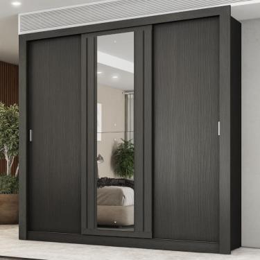 Imagem de Guarda Roupa Casal 3 Portas Doha c/ Espelho Central Carraro Preto Touch