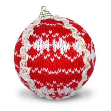 Imagem de 12 Bolas De Natal Decorada 8cm Vermelha Malha De Natal - Fitas e Festa
