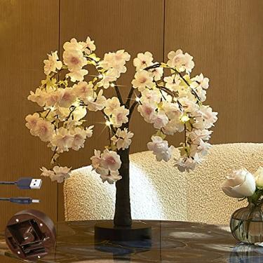 Imagem de LITBLOOM Árvore de cerejeira iluminada, rosa, 45,7 cm, 40 LEDs, com temporizador, luzes artificiais, bonsai, plugue USB ou operado a bateria para festa de casamento, decoração de aniversário em casa