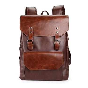 Imagem de Mochila de couro de luxo para homens vintage casual mochila escolar mochila masculina para laptop mochila de viagem(Auburn)
