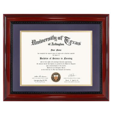 Imagem de GMFrames Moldura de grau de diploma de 21 x 28 cm com tapete roxo ou display certificados de 28 x 35 cm sem tapete, madeira maciça, acabamento cerejeira com detalhes intrincados de corda preta,