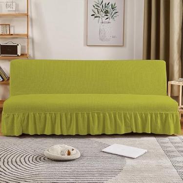 Imagem de Capa de futon sem braços com saia de babados, sofá-cama futon altamente elástica(Green,Small (120-150cm))